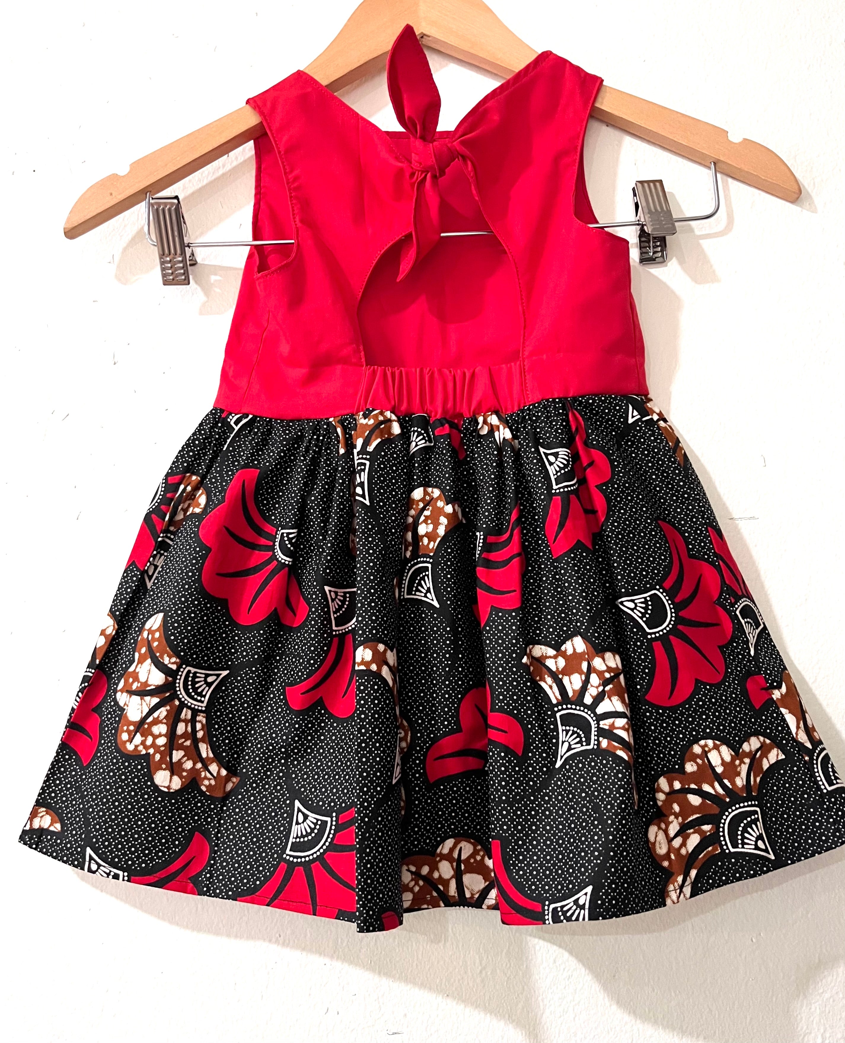 Red African print ankara dress for girls