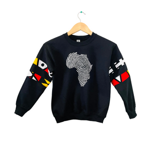 Adult and Kids' Sweatshirt with African fingerprint map and ankara fabric