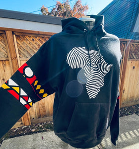 Adult and Kids' Hoodie with African fingerprint map and ankara fabric