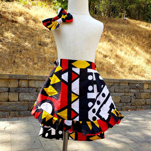 African print skirt for girls | High low ankara skirt | Ankara skirt outfit with headband | Kente kids clothes | Ankara birthday outfit