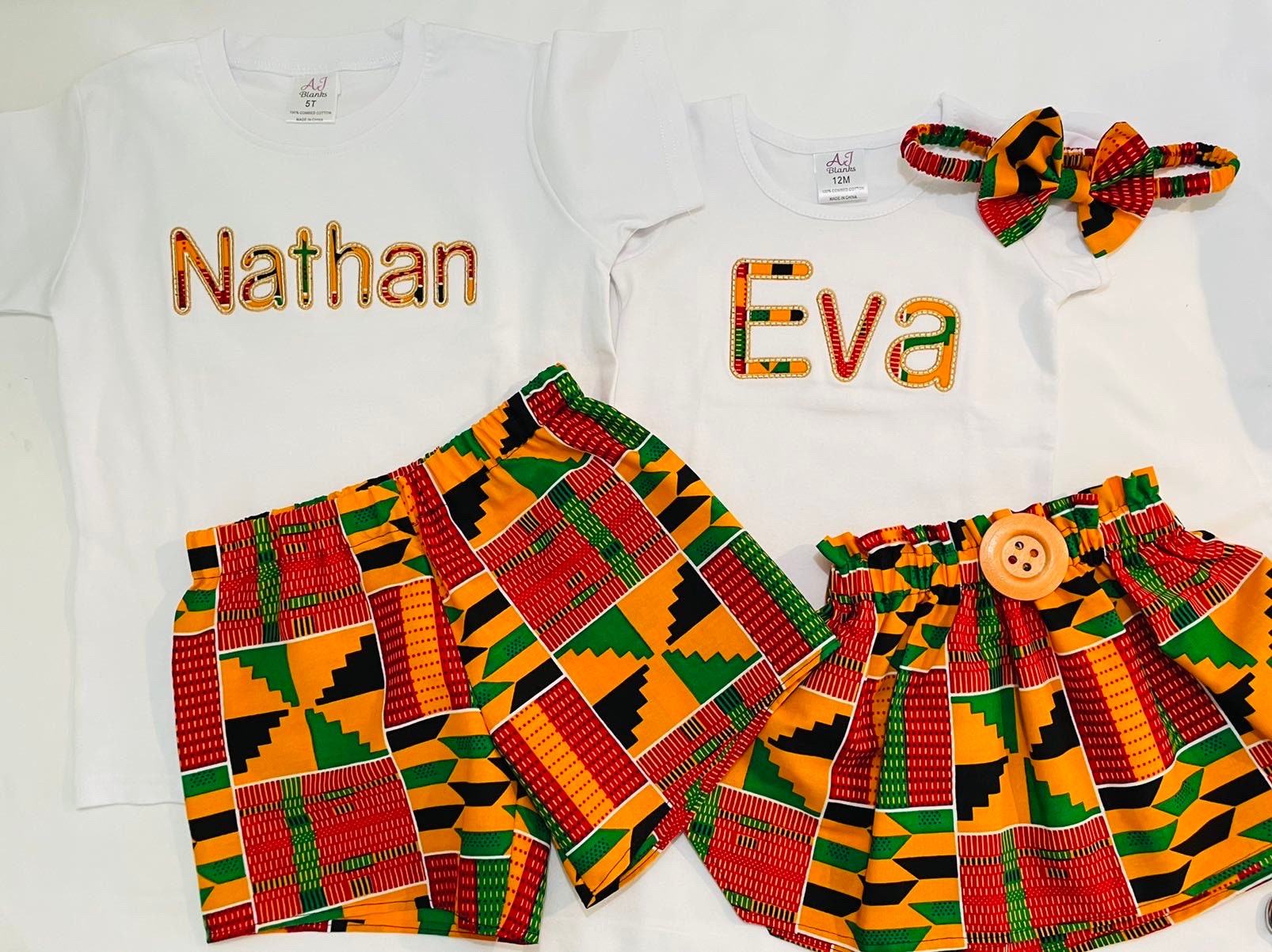 Personalized African print kente shorts outfit for boys