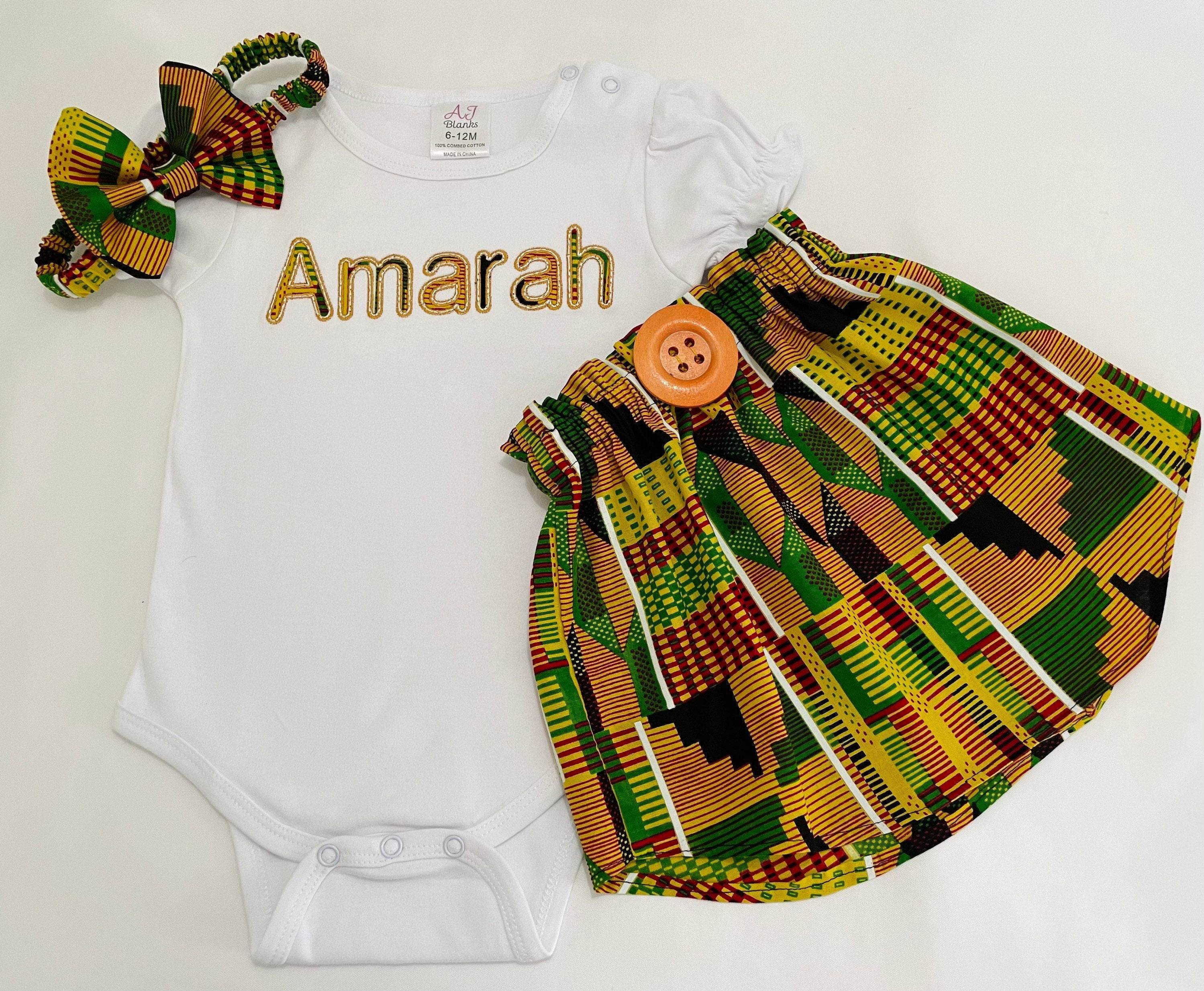 Kente baby skirt and personalized bodysuit, African print ankara skirt with name t-shirt