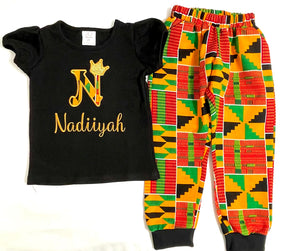 Kids pant and shirt outfit in African print